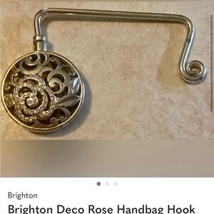 Brighton Deco Rose Handbag Hook Silver Crystal Flower